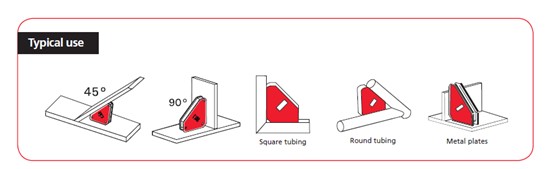 Animation showing demonstrations of magnetic welding clamps in use